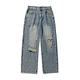Retro distressed ripped jeans mens summer new trendy brand loose casual straight tooling long pants